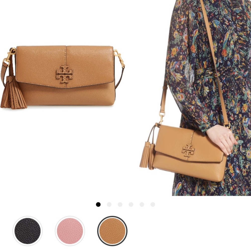 Tory Burch Tan Leather Crossbody Bag with Logo Emblem
